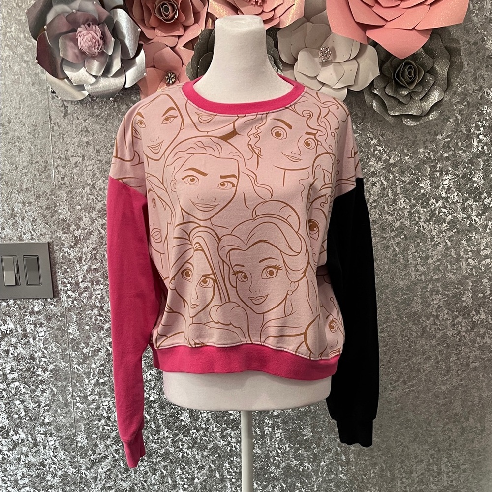 Ladies Disney Princess Pink and Black Crewneck Shirt Top Size Small